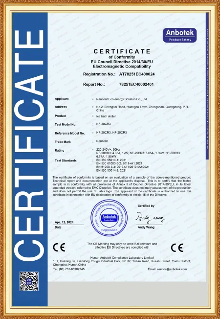 CE EMC Certification for Ice Bath Chiller